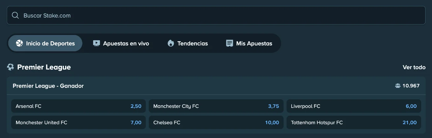 Apuestas deportivas online en Stake Sportsbook